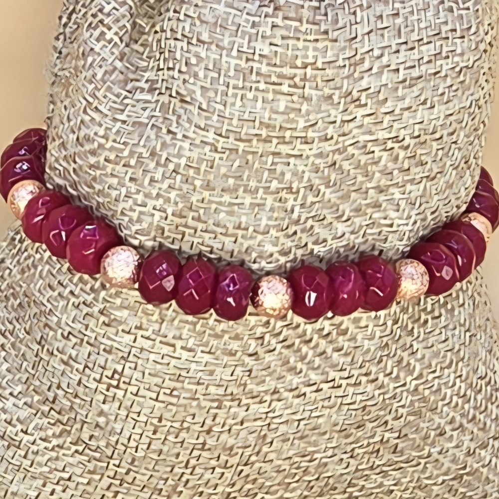Red Jade and Rose Gold Beaded Bracelet - Picture 3 of 6